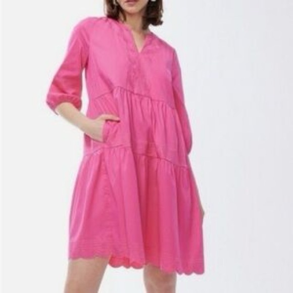 Chico's Red Tiered Embroidered Midi Dress Cotton Blend Casual Lightweight 8/10 - Picture 1 of 14